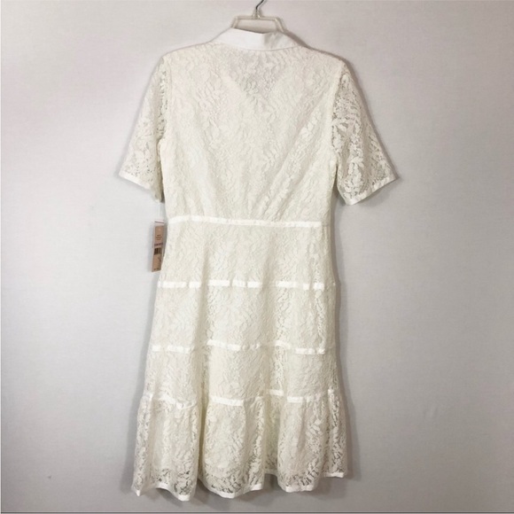 Nanette Lepore Lace Short Sleeve Button Zipper Closure off White Shirt Dress 6 - Picture 11 of 15